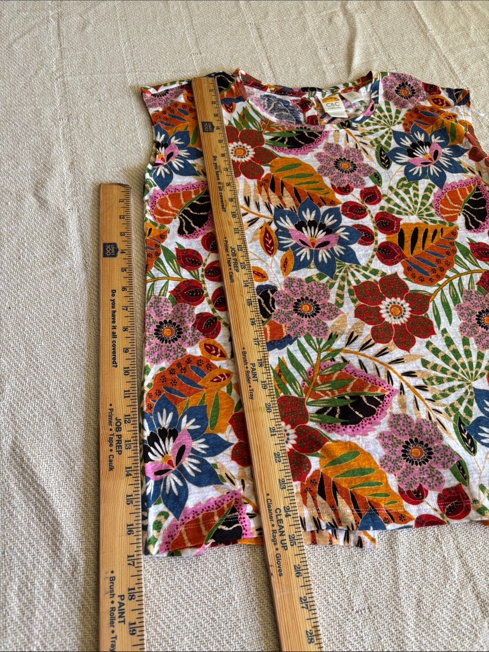 100% Linen Tshirt Top Sleeveless Bright Floral Full Button Back Size M - Picture 10 of 13